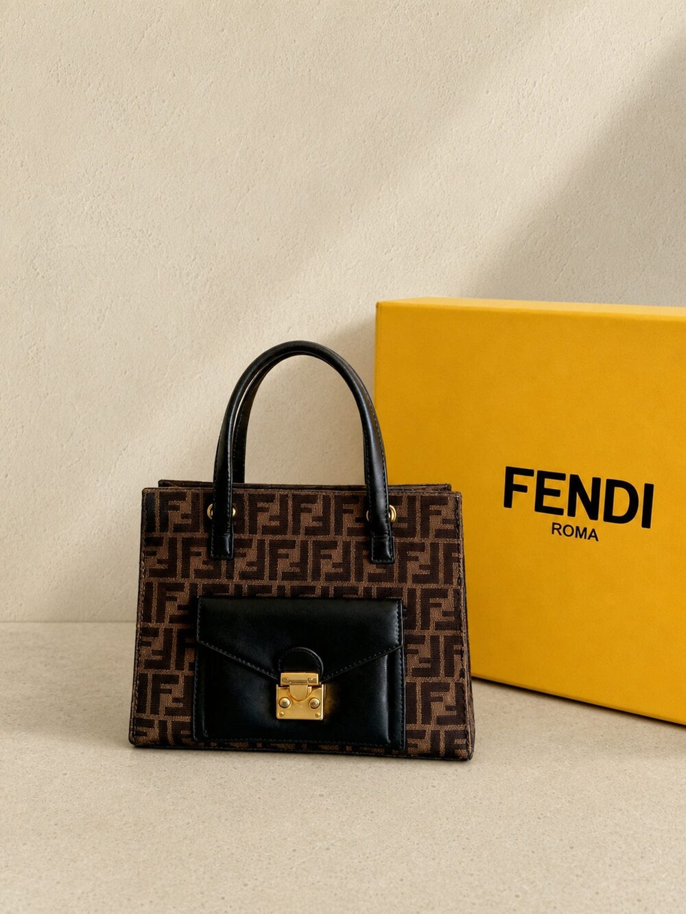 Fendi Vintage Zucca Canvas Flip Lock Tote Bag